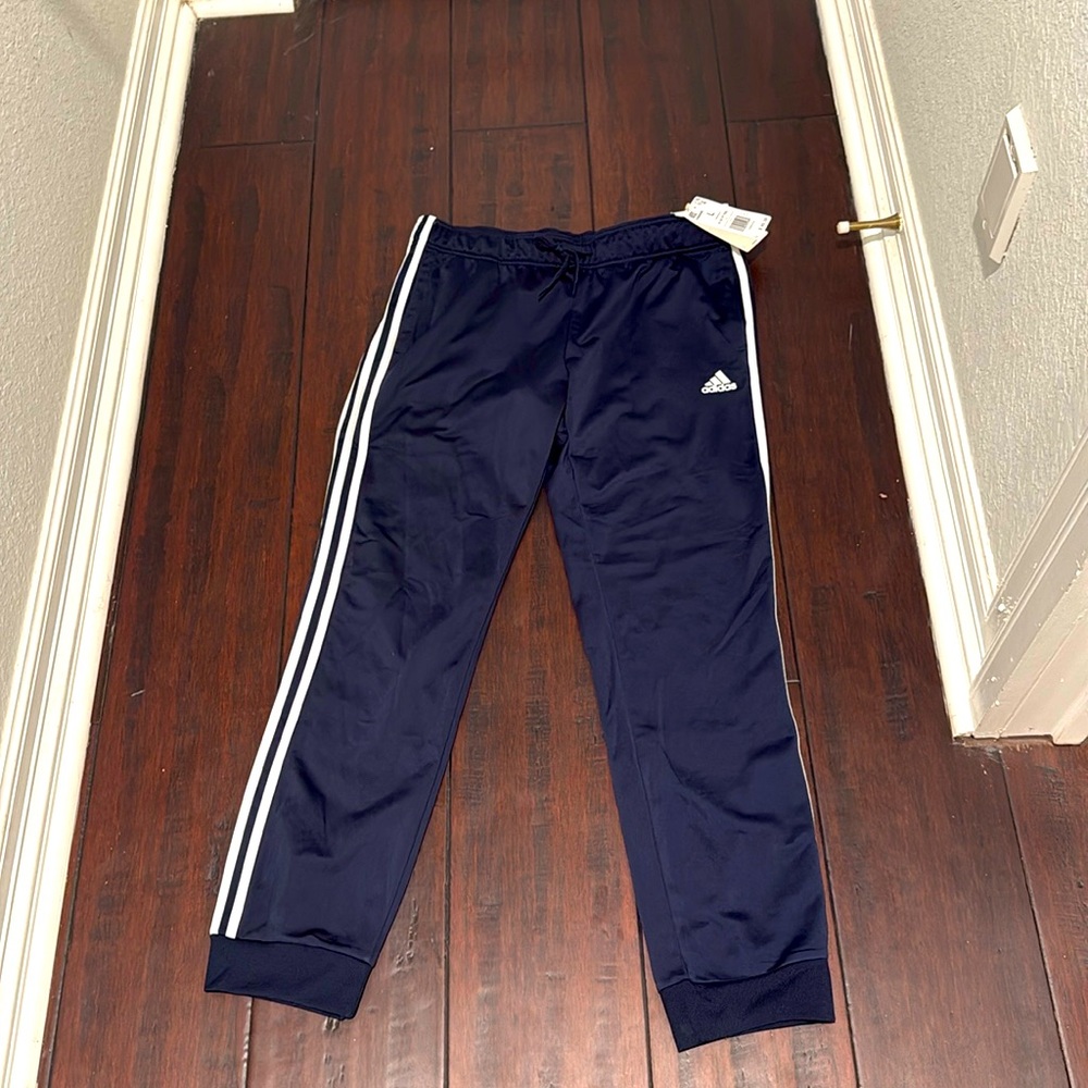 Adidas women Track Pants Black/White Stripes -NWT. Size L